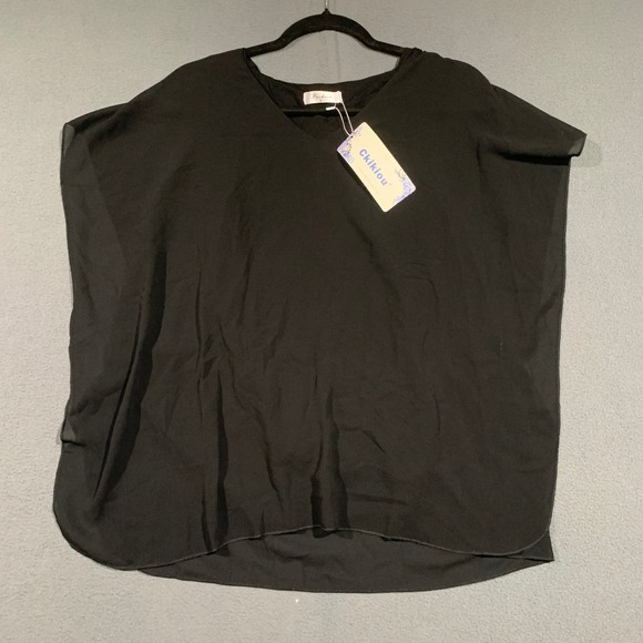 Ckikiou Womens Black Batwing Sleeve V Neck Tunic Top Size S Polyester Blend - Picture 2 of 5